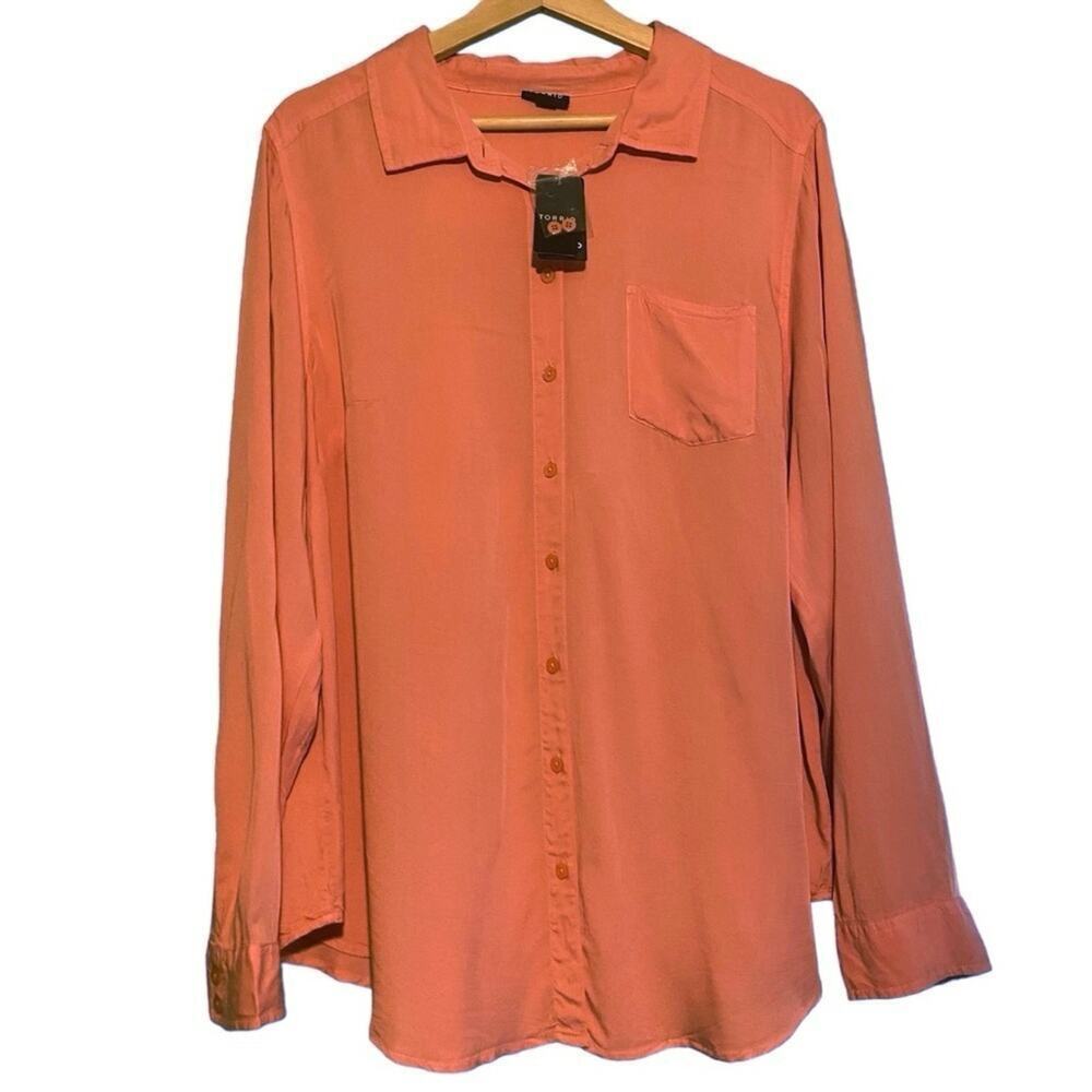 NWT TORRID Pink Long Sleeve Button Down Shirt Flowy Soft Easter Church, Size 1X